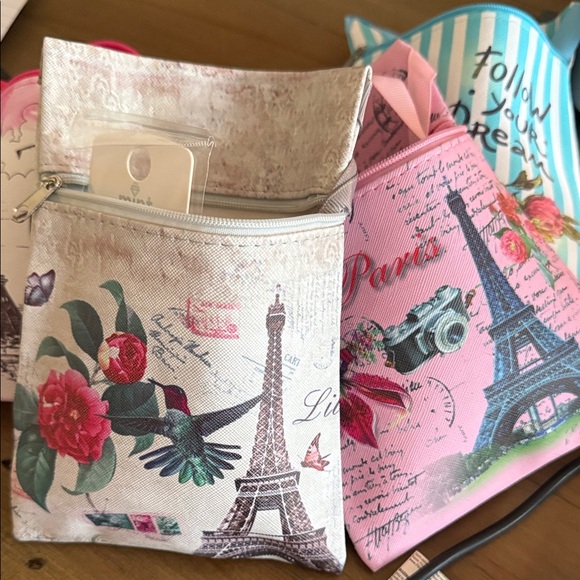 Set of 2 Pink and Blue Eiffel Tower Travel Bags Filled with Fun Items - Picture 2 of 2